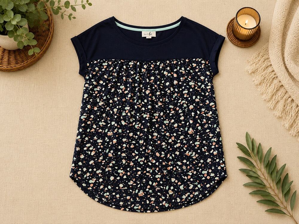 Just Be Navy Multicolor Abstract Print Short Sleeve Pocket Tunic Top Size M
